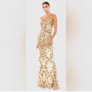 Mac Duggal Gold and Cream Prom Dress